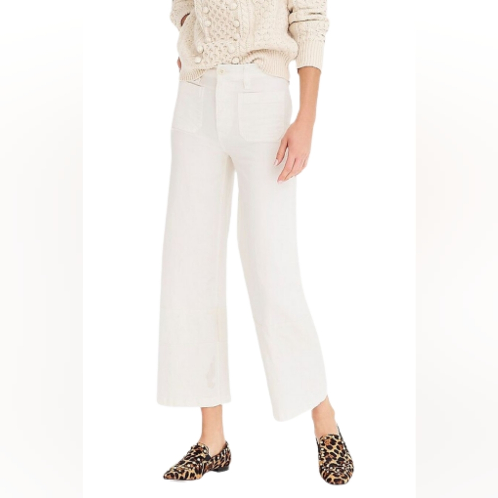 J crew Point sur wide leg crop white jeans high waist size 29